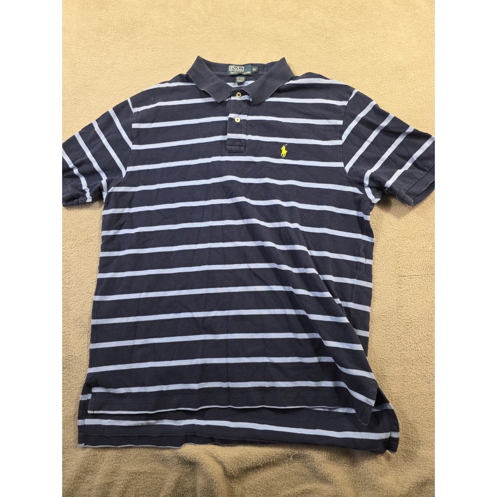 Polo Ralph Lauren Polo Shirt Mens XL Navy Blue Striped Skater Preppy Streetwear